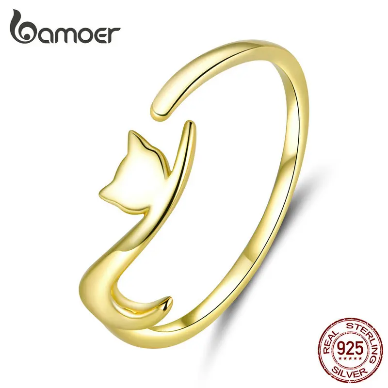BAMOER 925 пробы Серебряное липкое кольцо с длинным хвостом, Женское кольцо, регулируемое обручальное кольцо, ювелирное изделие SCR220