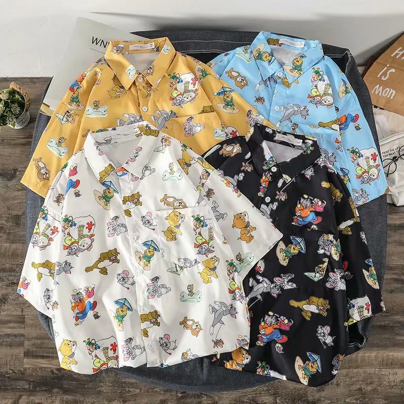 

Spring Summer Men's Shirt Short Sleeve Fashion Tops Printed Harajuku Couple Shirts Casual Loose Streetwear