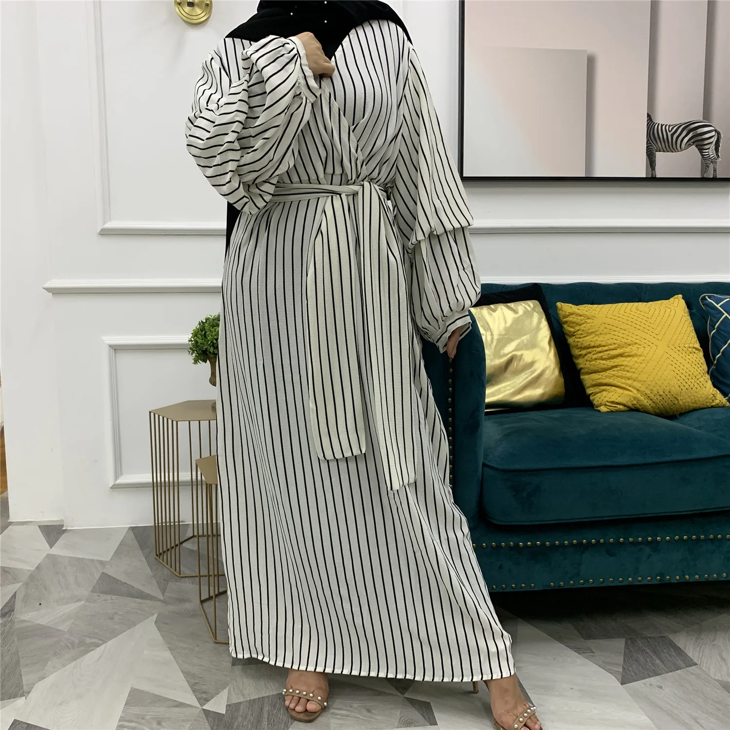 

Donsignet Muslim Dress Muslim Fashion Middle East Eid Duabi Abaya Turkey Ramadan Robe Plus Size Women's Heap Sleeve Slim Dress