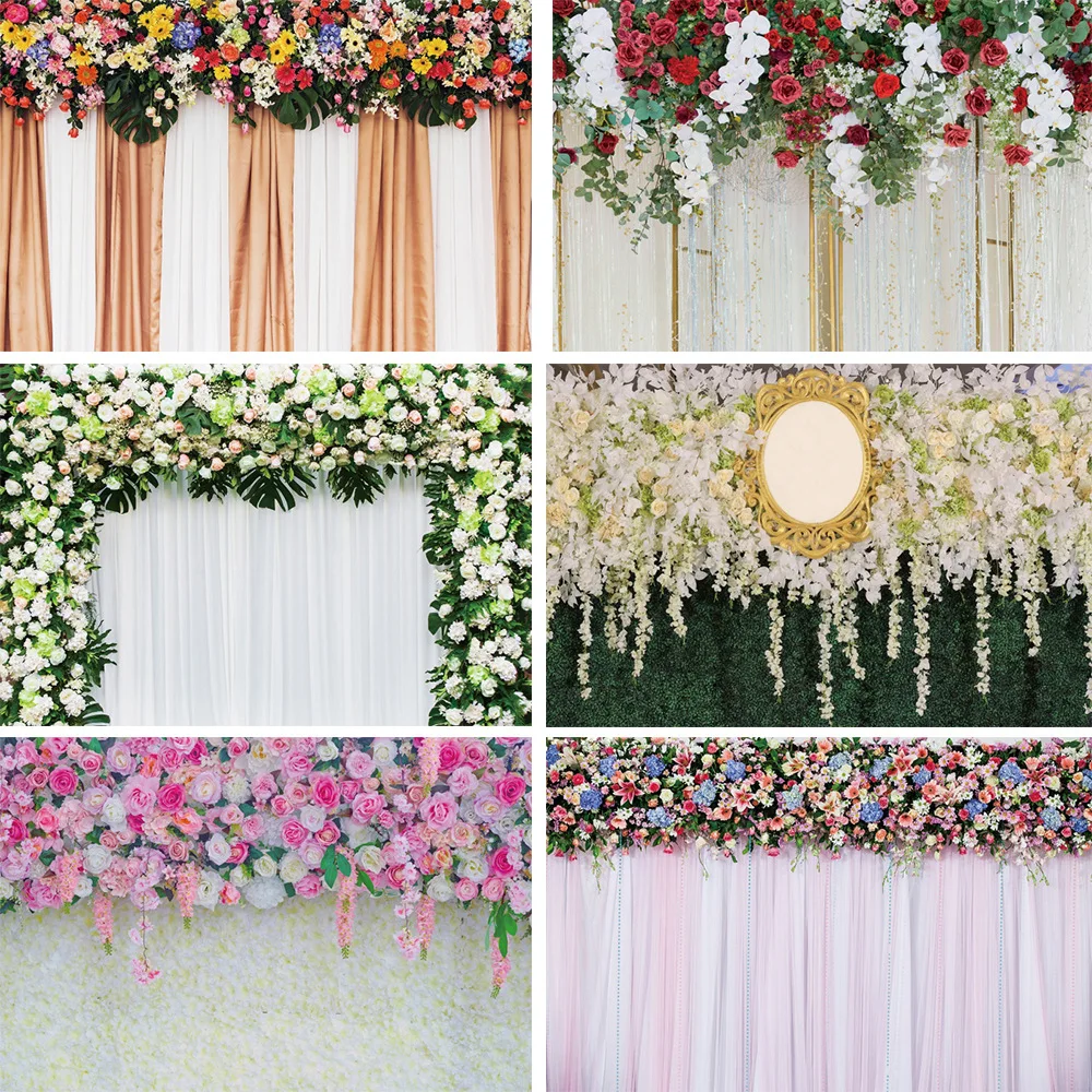 Свадебный красивый фон в европейском стиле с изображением цветов на стене