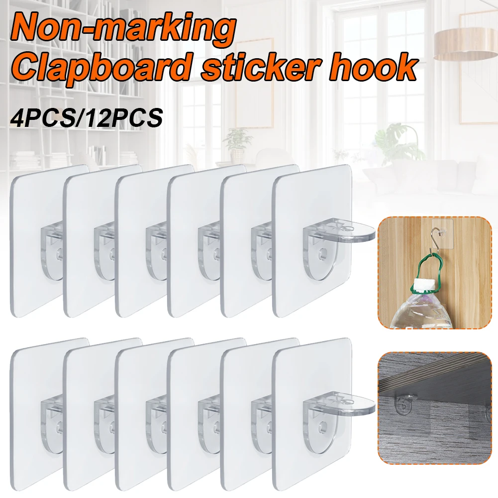 

12PCS Adhesive Shelf Support Pegs Punch-free Clear Closet Cabinet Shelf Wall Hangers for Kitchen Cabinet Furniture Wall Hooks