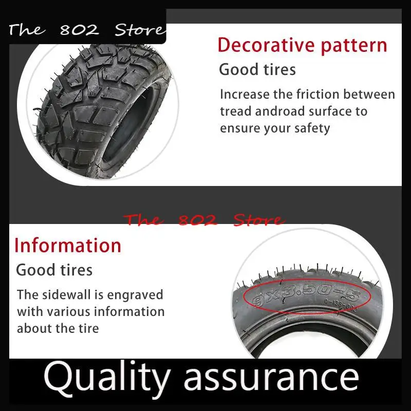 

9x3.50-5 9 Inch Pneumatic Wheel Without Inner Tube Tubeless Tyre for Mountain Skateboard Inflated Wheel Off-Road Scooter