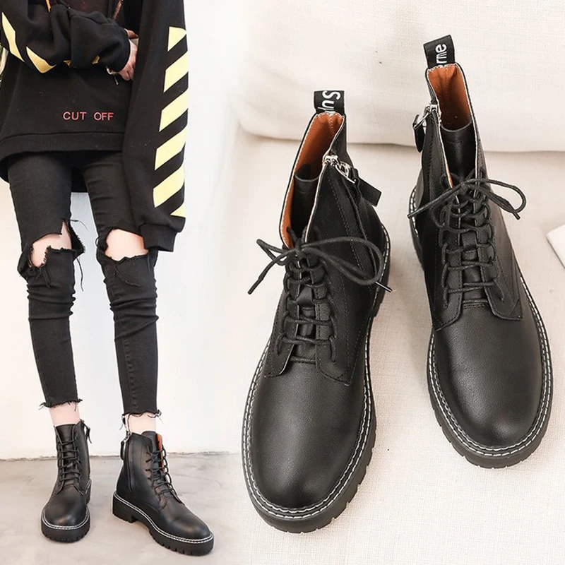 Мотоциклетные ботинки на массивном каблуке с боковой молнией зимние Брендовые