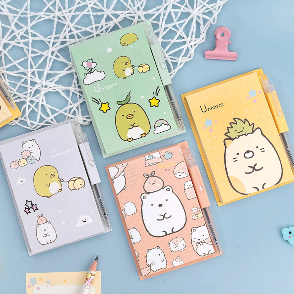 1 Набор Kawaii Sumikko Gurashi блокнот с ручкой для заметок свободный бумага лист школьные