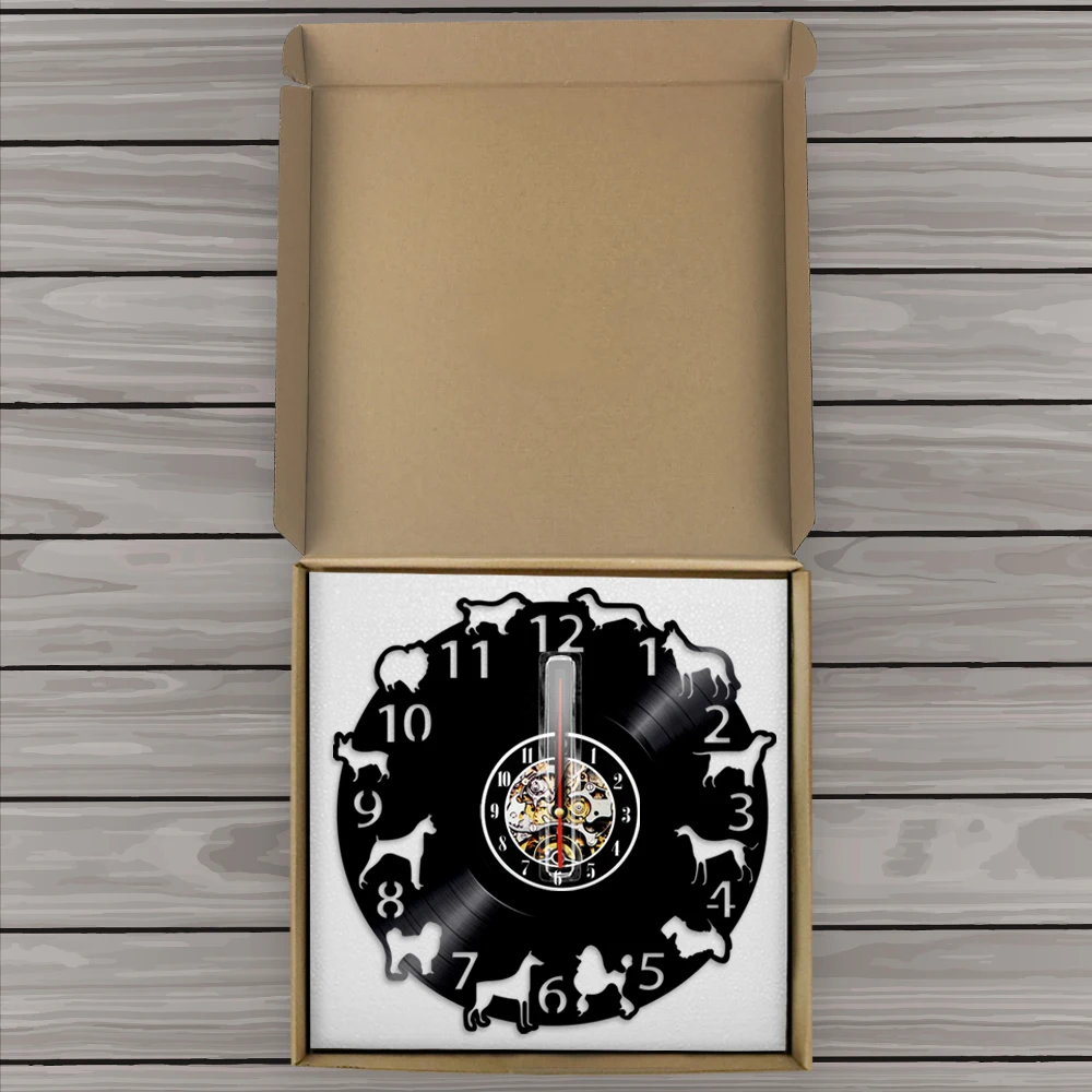 

Dog Puppy Art Wall Animal Dog Breeds Vinyl The Wall Clock Modern Design 3D LED Wall Clock Timepiece Living Room Decor