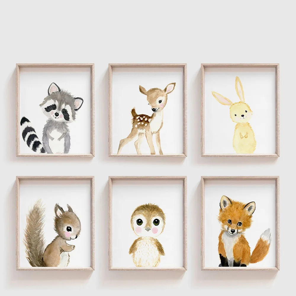 

Fox Fawn Bunny Squirrel Canvas Child Poster Nursery Wall Art Picture Print Forest Animal Painting Nordic Kid Baby Bedroom Decor