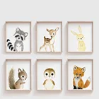 Настенная картина с изображением лисы, оленя, кролика, белки, в скандинавском стиле, для детской комнаты, плакат для детской