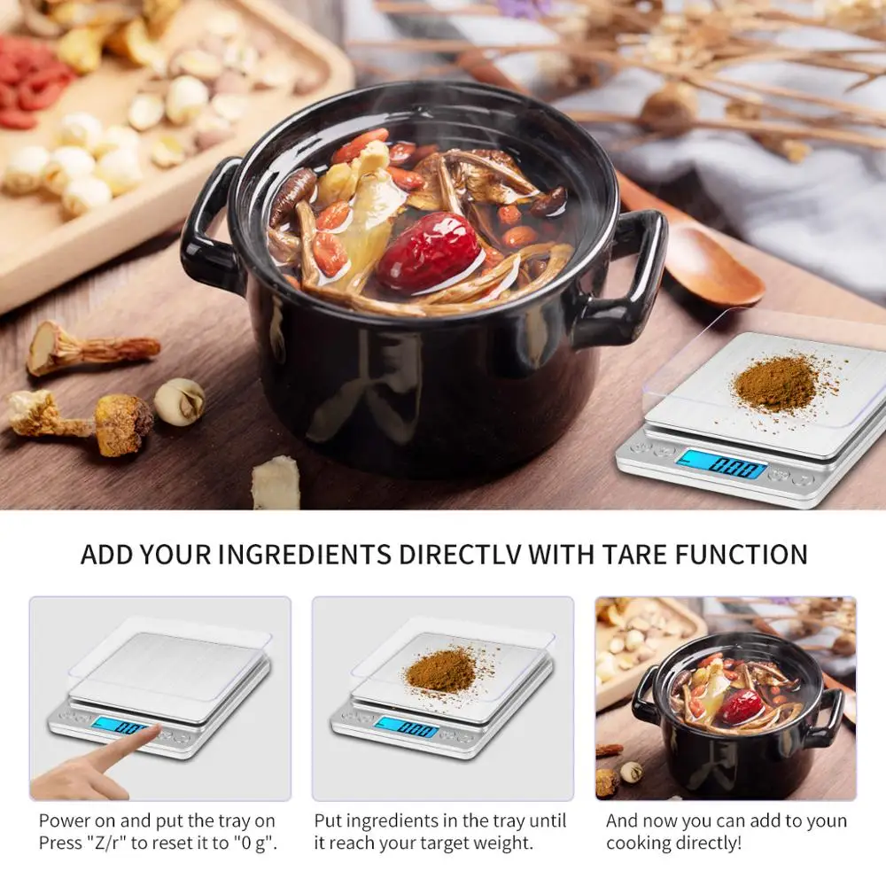

LCD Precision Digital Jewelry Scale 3000/0.1g 500/0.01g Electronic Balance Food Kitchen Scale Pocket weight scale