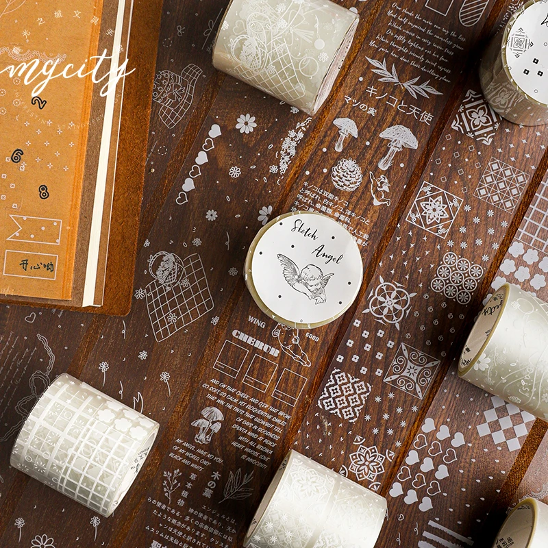 Винтажное растение с иллюстрацией Bullet Journal белая ПЭТ васи лента декоративная