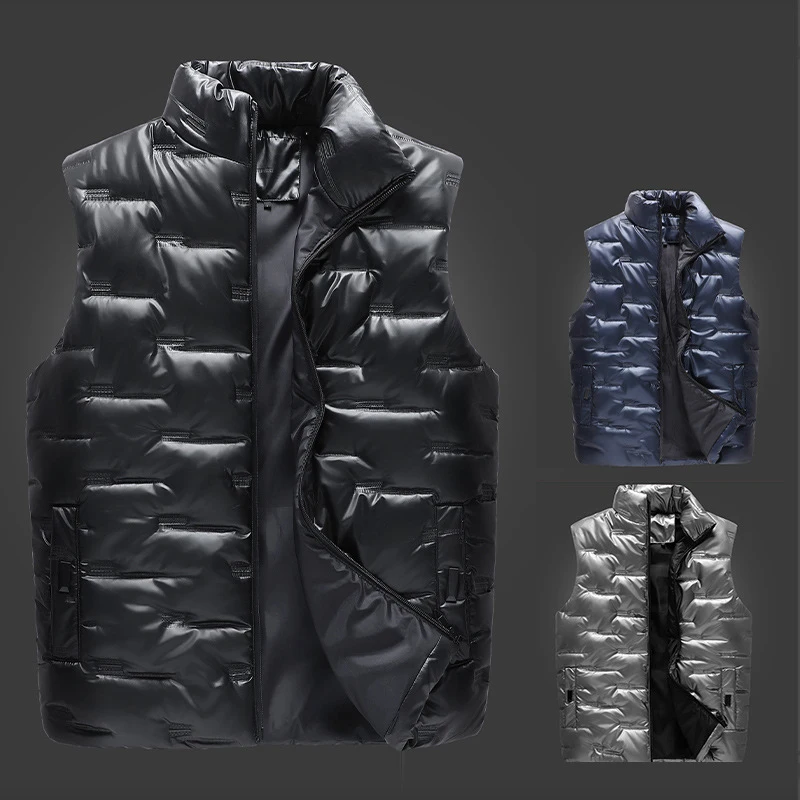 Men's Padded Vest Bright Color Waistcoat Thicken Winter Warm Quilting Coat AW21 Male New High Quality Casual Outdoor Vest