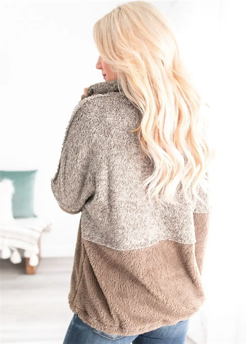 2019 Casual Streetwear Women Pullover Sweatshirt Front Zipper Autumn Warm Patchwork Coat Female Stitching Fur Pocket Hoodies | Женская