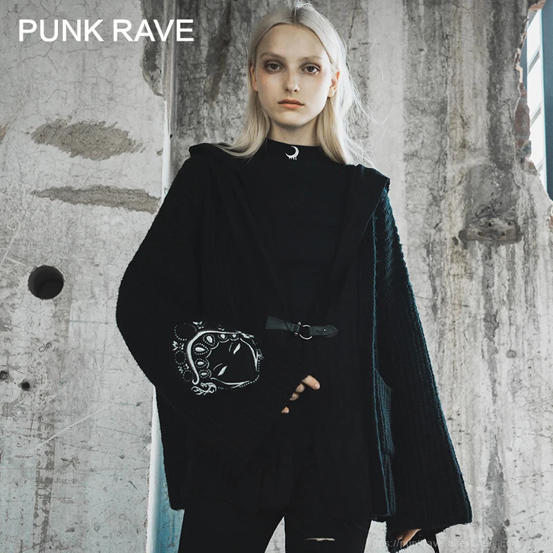 Женский свободный кардиган в стиле Панк RAVE осеннее пальто для девушек вязаный