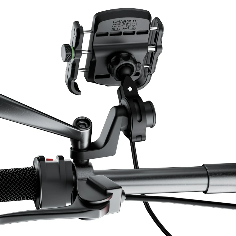 

12V 24V Motorcycle Mobile Phone Mount Stand Holder with QC3.0 USB Quick Phone Charger