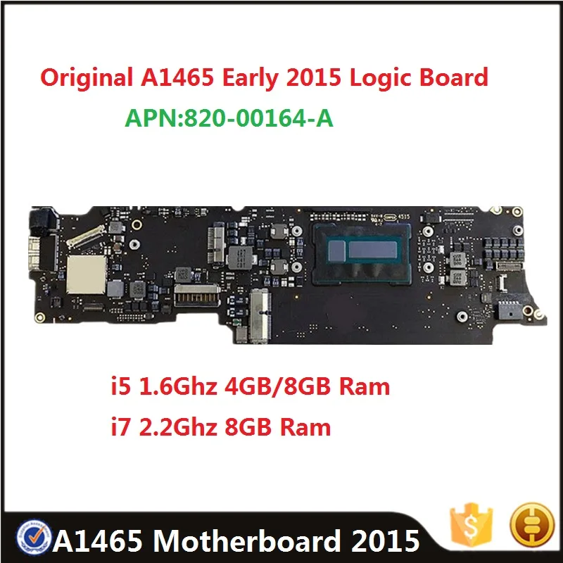 

Original A1465 Motherboard 820-00164-A for MacBook Air 11.6" 2015 EMC 2924 i5 1.6Ghz i7 2.2Ghz 4GB 8GB Logic Board Full Tested