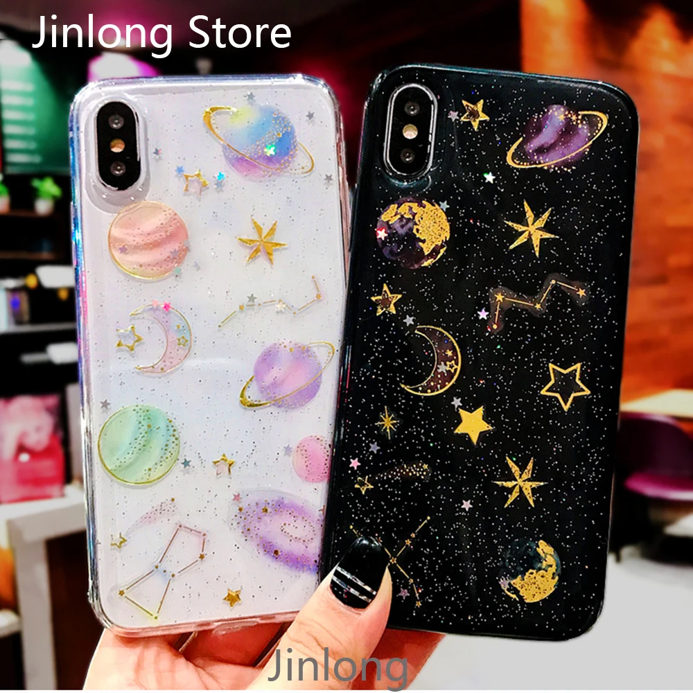 Чехлы для iphone 6 6s 7 8 xr xs max модные блестящие чехлы с космическими планетами