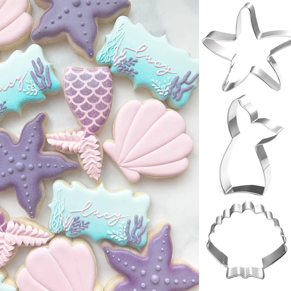 

1SET Mermaid Tail Cookie Molds Starfish Shell Biscuit Bread Cutter Fondant DIY Baking Tools for Birthday Party Cupcake Decor