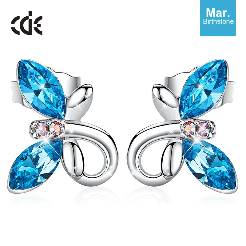 March CDE женские золотые ювелирные серьги, украшенные кристаллами Swarovski, милые серьги-бабочки из розового золота 18 К, модное ювелирное изделие - Цвет камня: March