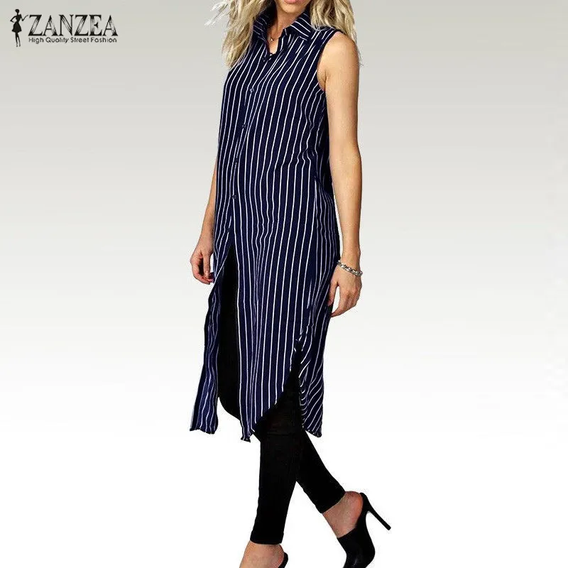 Модные женские туфли в полоску для девочек Открытое платье без рукавов 2021 ZANZEA