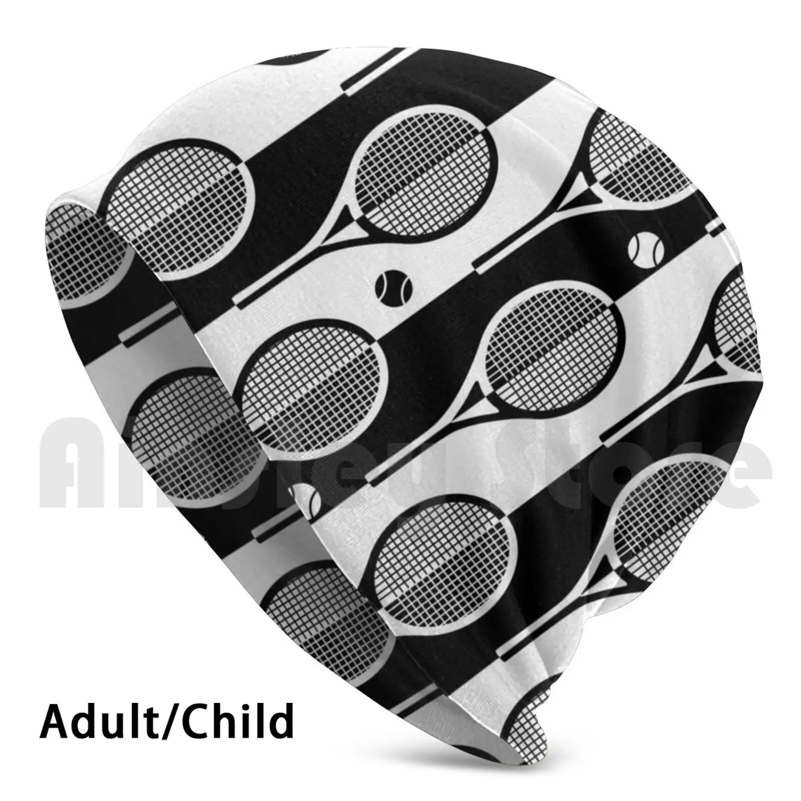 Черно белые теннисные ракетки с полосатым фоном облегающие шапки вязаная шапка