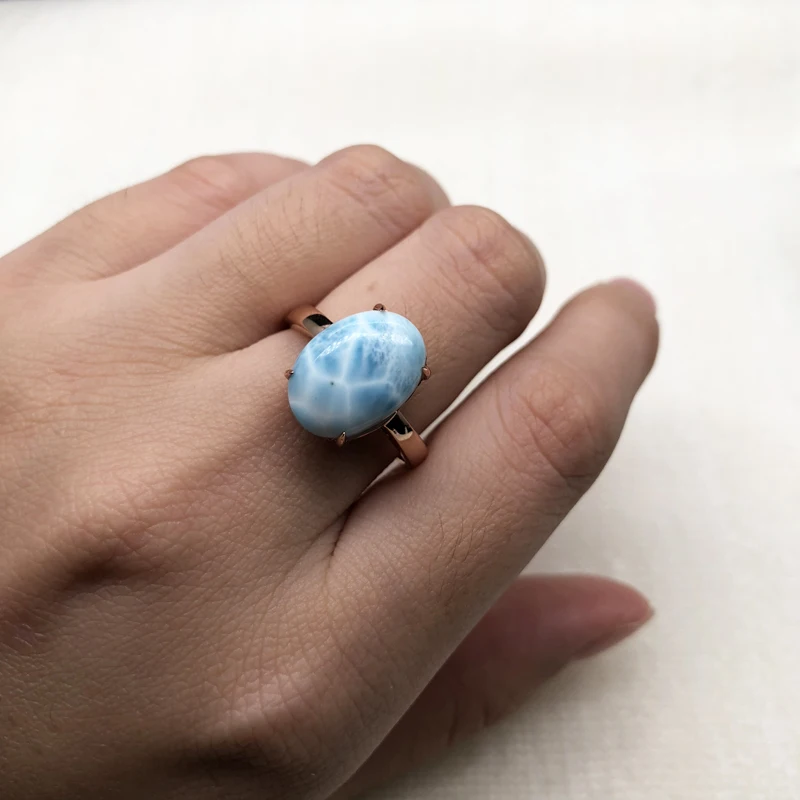 Новый стиль натуральный драгоценный камень овальной формы 10*14 мм ларимар кольца