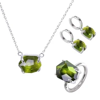 kayfany 2021 new irregular wedding necklace earrings ring green crystal plated platinum jewelry set for women girlfriends gift