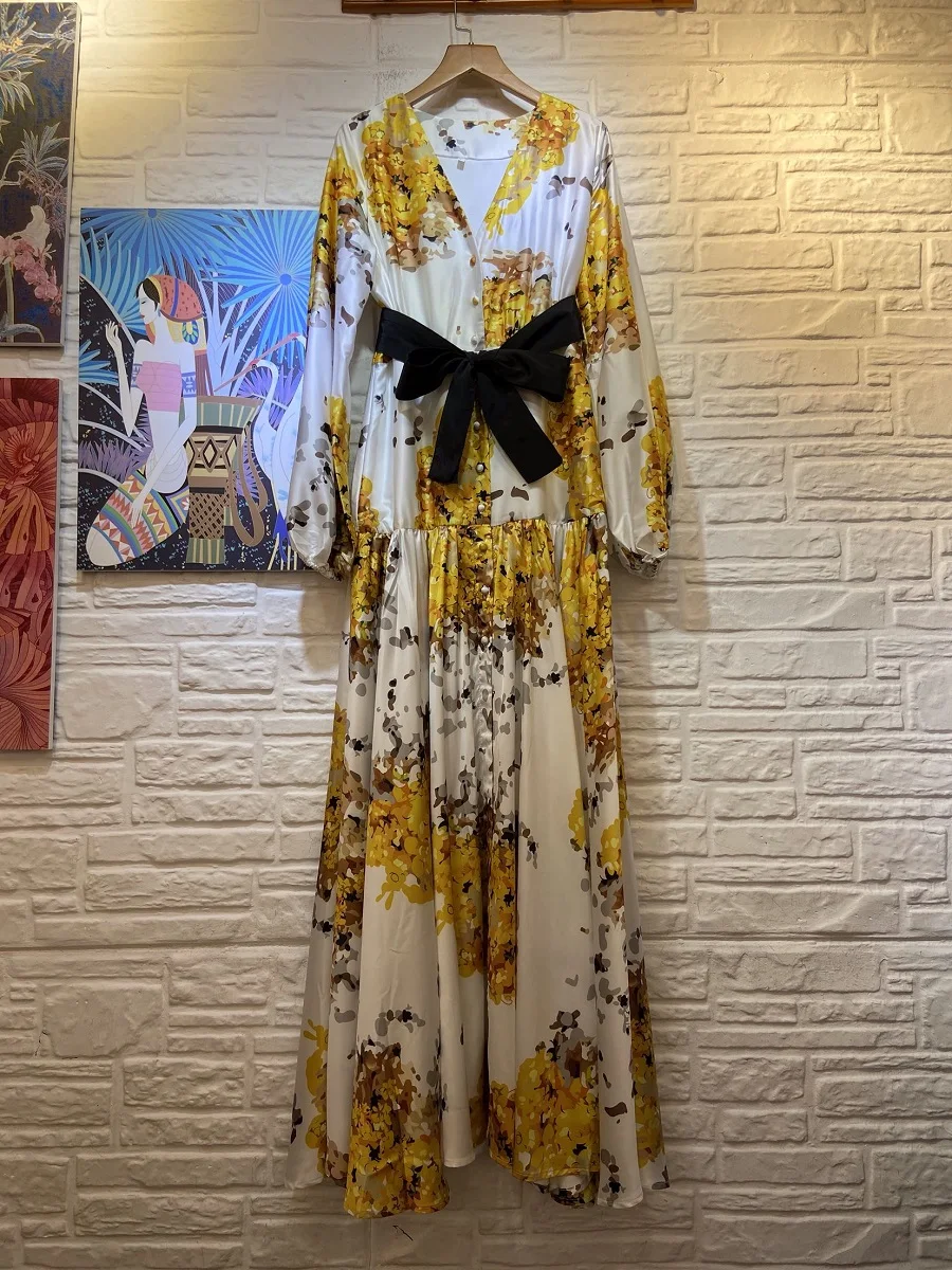 

summer women's satin Big-name 3D printing retro elegant dress 2021New women's clothing fashion party big pleated tutu skirt XL