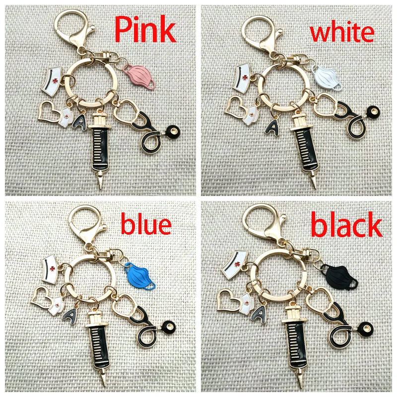 

New Dripping Alloy Keychain 26 Letter Keychain Doctor Medical Tool Stethoscope Syringe Mask Key Ring Nurse Doctor Gift
