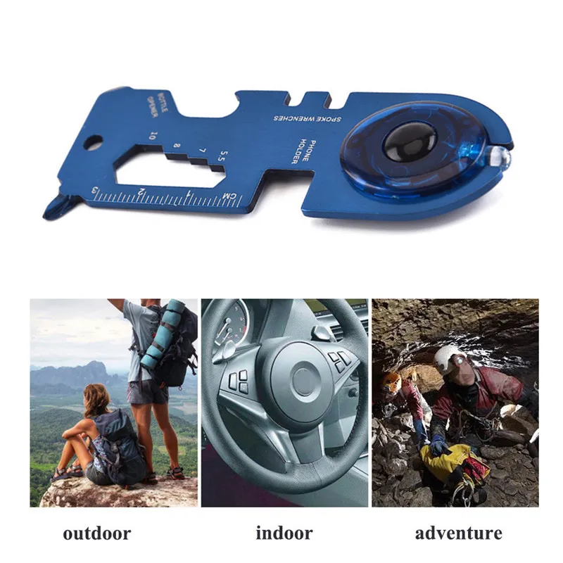 

Multi-Function EDC Tool Card Bottle Opener Keychain Portable Multi-Purpose Gadget Camping Emergency Survival Tool Kit Black Blue