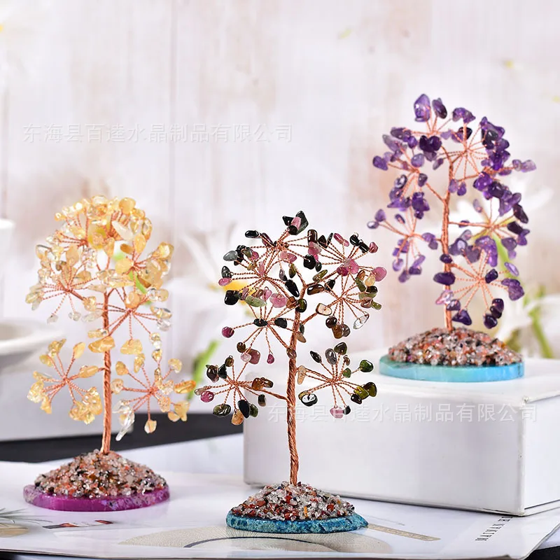 

Natural Crystal Tree Amethyst Lucky Tree Handmade Gemstone Decor Agate Slices Stone Mineral Ornaments Aesthetic Home Decor Gift