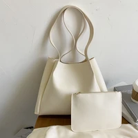 ladies fashion solid color 2 composite bag one shoulder tote handbag large capacity ladies leisure travel shopping beach bag