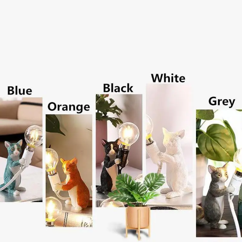 Настольная лампа в виде кошки и котенка маленькая прикроватная с