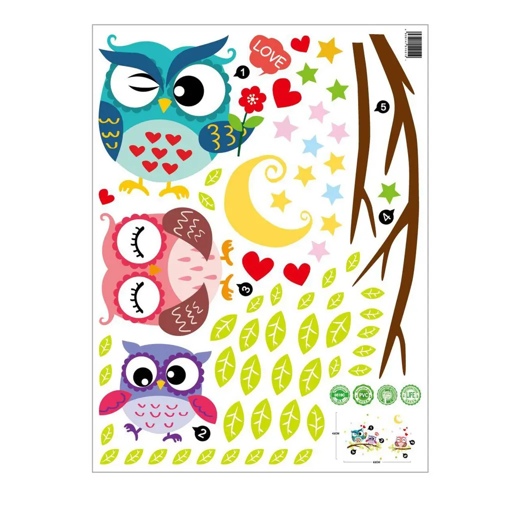 Милая Съемная Водонепроницаемая мультяшная сова Настенная Наклейка для детской