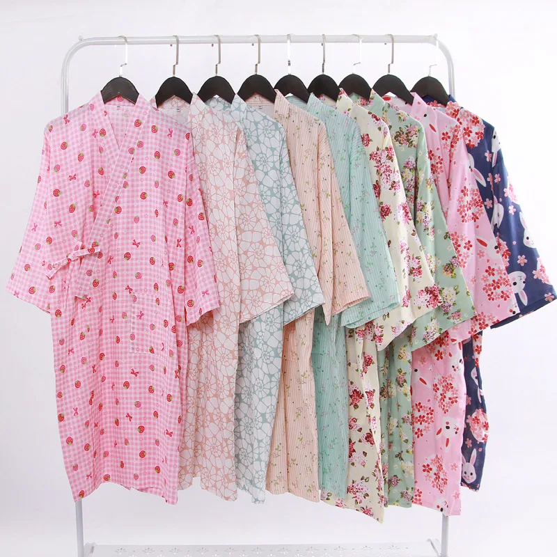 

100% Cotton Japan kimono Sleepwear for Women Summer Spring Thin Nightgowns Pijamas Female homewear 2022 New nightdress Bathrobe