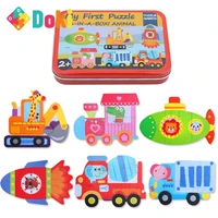 doki new 6 in 1 iron box cartoon animals wooden puzzle children montessori early educational toys baby toys gifts for kids 2021