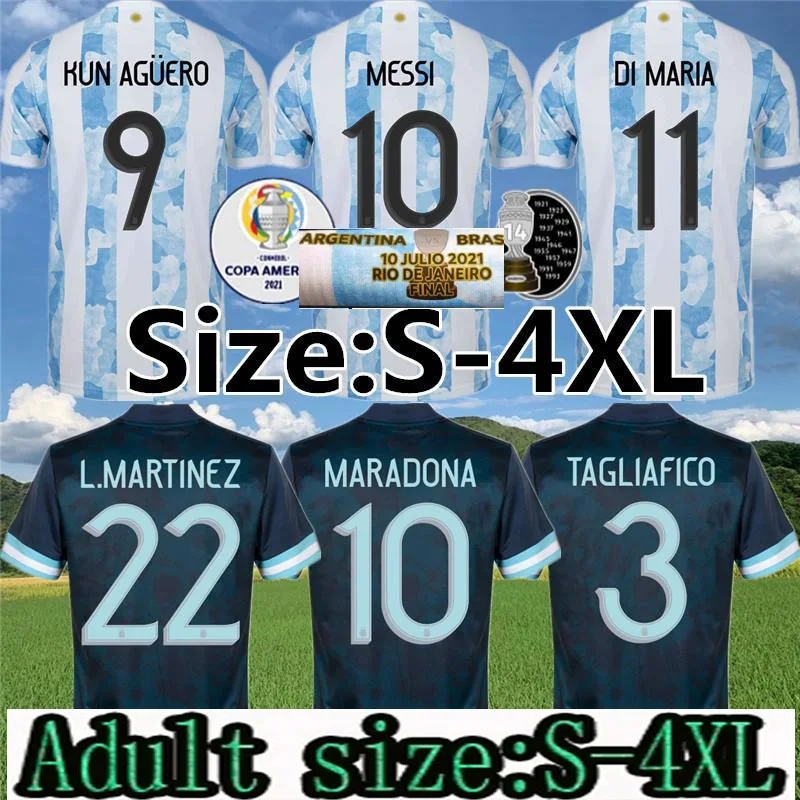 

Argentinaes MARADONA MESSI Soccer Jerseys 2021 22 Home Away KUN AGERO DI MARIA LO CELSO MARTINEZ CORREA Football shirt Kit Size