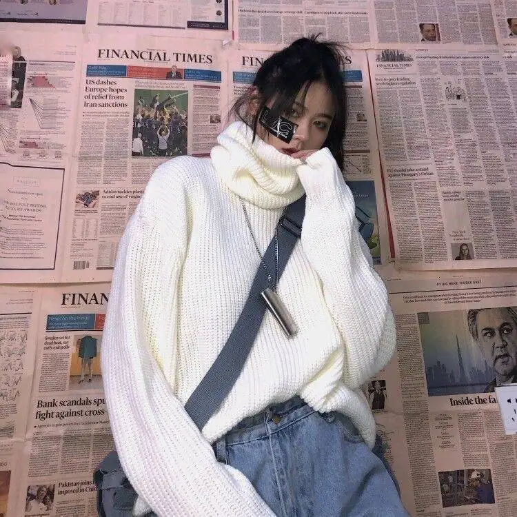 Женский корейский Harajuku одежда для женщин свободный сплошной студенческий свитер уличная Женская свитера Kawaii Ulzzang пуловер Джемпер