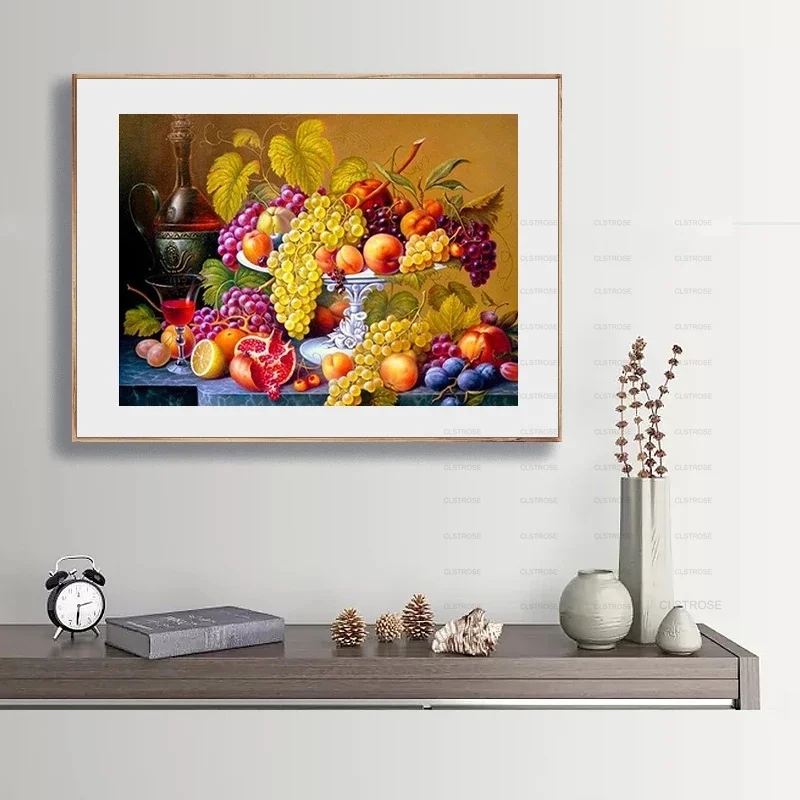 

Diamond Painting Diy 5D European Style Acrylic Green Red Grape with Small Tomato Watermelon Pattern Background Living Room