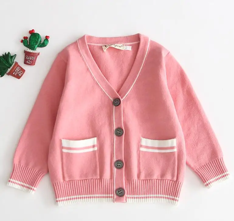 B93T03 Pink Одежда для маленьких девочек; весенне-осенний вязаный кардиган для малышей; хлопковое пальто для малышей; Милая верхняя одежда для новорожденных с вишенками - Цвет: B93T03 Pink
