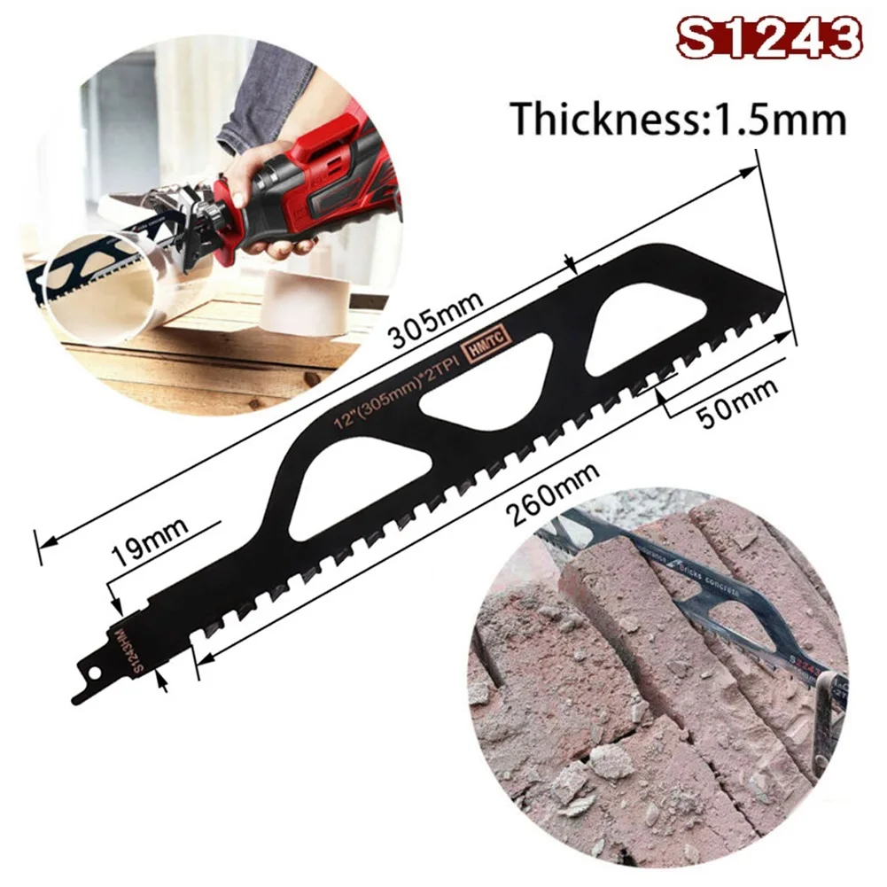 

1 Pcs S1243 Reciprocating Saw Blade Cutter Electric Power Tool Accessory Brick Wall Concrete Stone Metal Cutting Jigsaw Blade