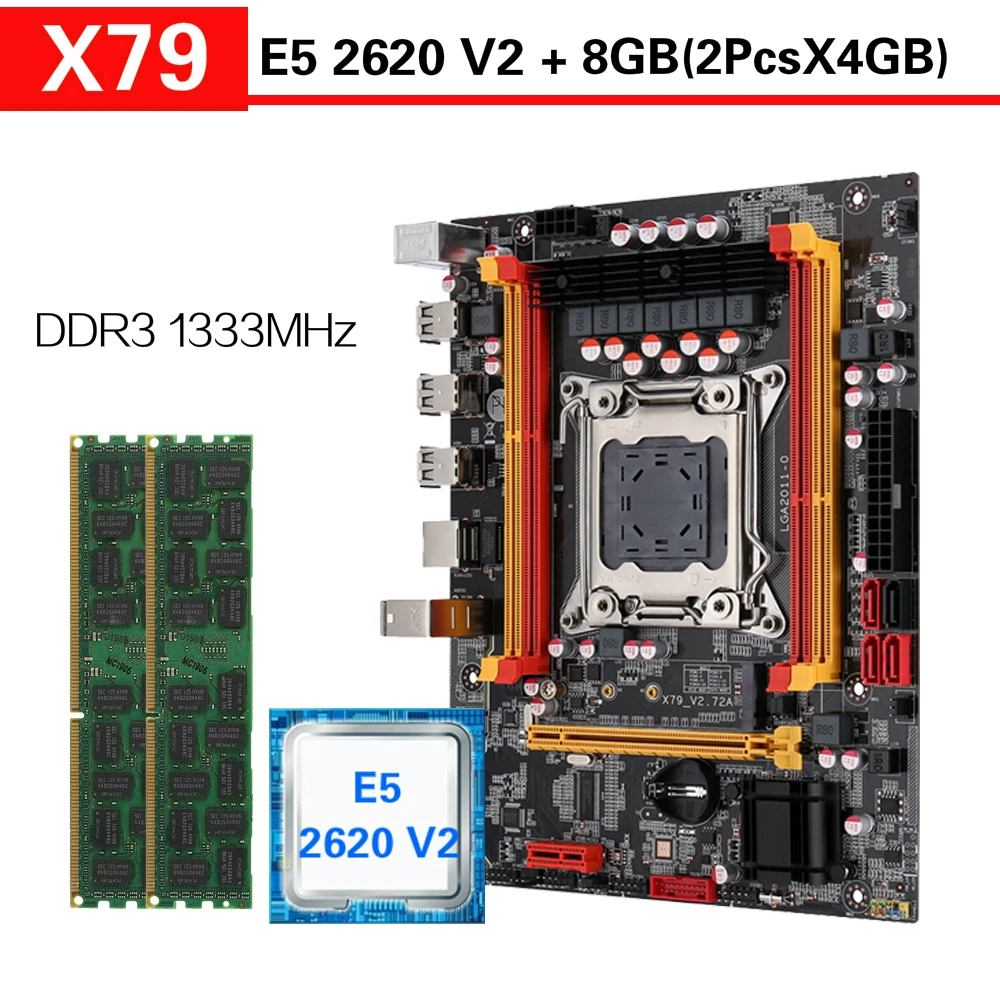 Материнская плата Kllisre X79 чипсет LGA2011 combos E5 2620 V2 2 × 4 ГБ = 8 Гб 1333 МГц DDR3 память ECC