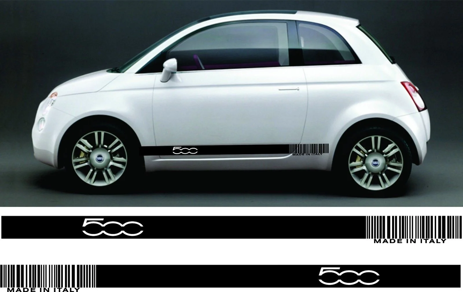 

1 комплект/2 шт. Fiat 500 595 abarth боковые полосы штрих-код Сделано в Италии графические наклейки Стикеры автостайлинг