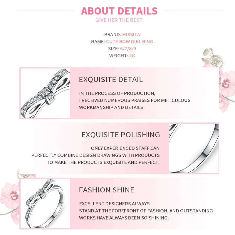 

MISSITA 2019 New Silver Color Romantic Bowknot Rings for Women with Clear Crystal Valentine Day Gift Wedding Brand Jewelry