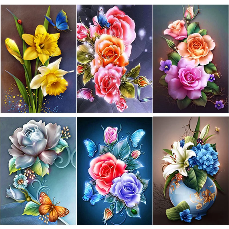 

New 5D DIY Diamond Painting Cross Stitch Full Square Round Drill Fresh Flowers Diamond Embroidery Crafts Home Decor Manual Gift