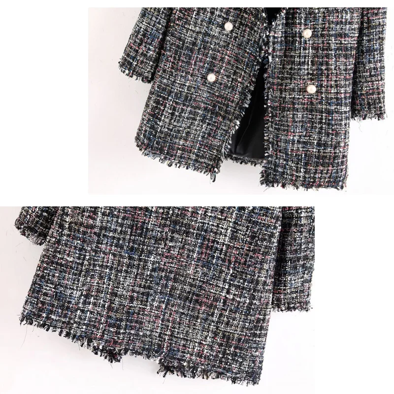 Women'sTweed Jacket One-Piece Suit Spring Autumn Lady Style Woolen Cloth Coat 2021 Fashion Plaid Pee Suit Long Jacket Casual Top