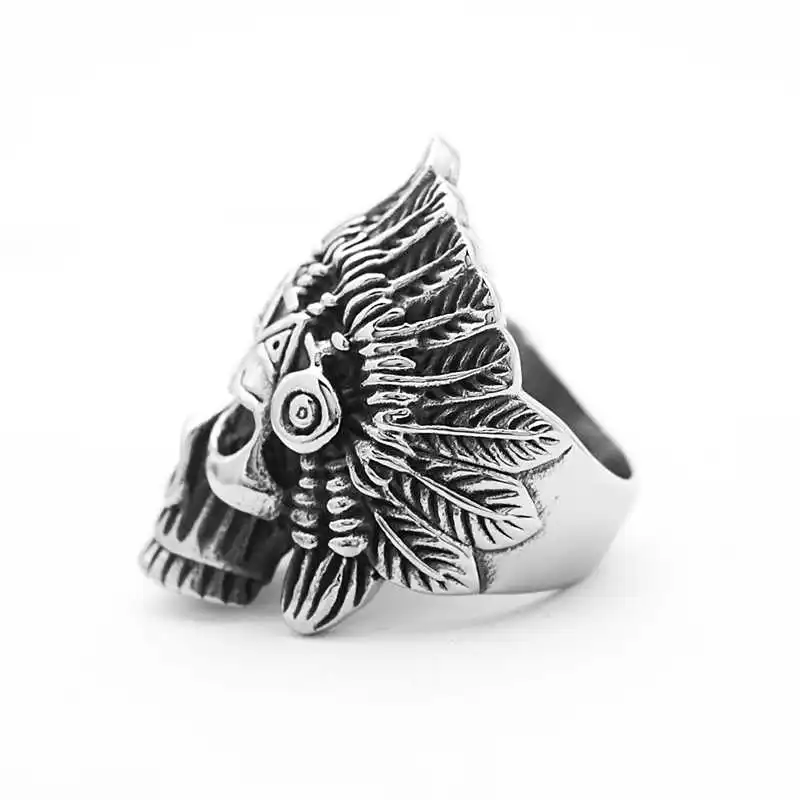 Cool Mens Stainless Steel Biker Rings Vintage Indian Jaguar Warrior Skull Punk Jewelry Gift for Him | Украшения и аксессуары
