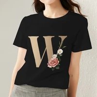 spring and summer hot selling commuter women casual letter t shirt black initial name w print o neck blouse basic soft clothing