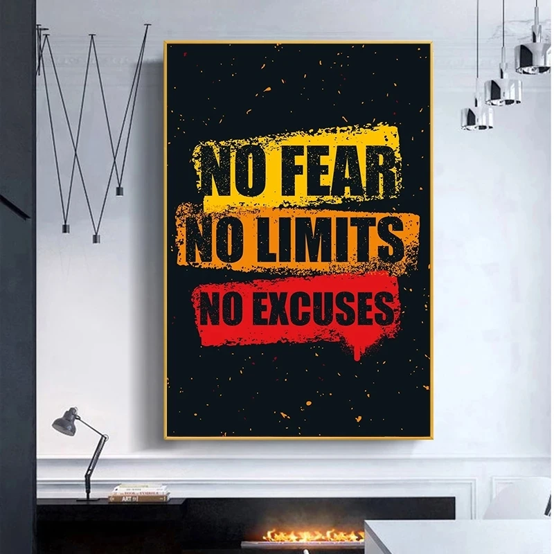 

No Fear Inspirational Quote Poster and Print on Canvas Art Wall Motivational Quotes Picture for Living Room Home Decor