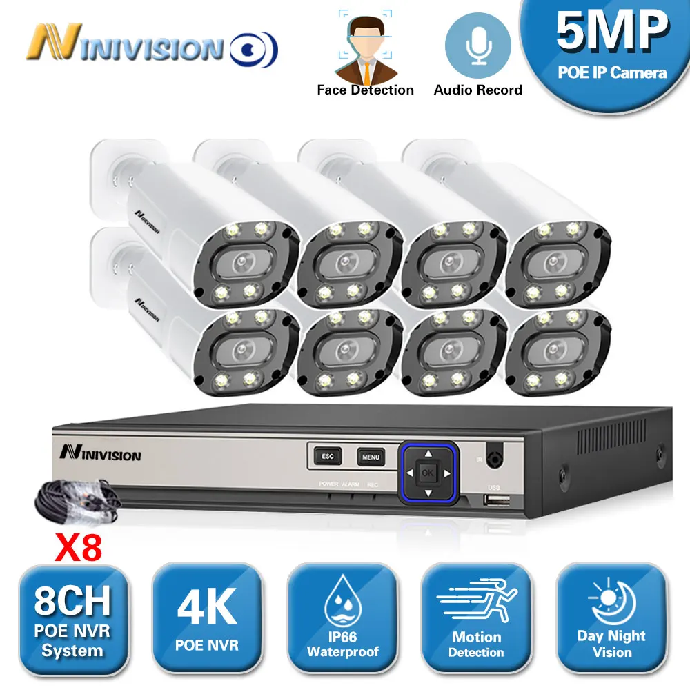 

Human Face Detection monitoring Set 8CH POE Audio Dome Camera NVR CCTV System access view Alarm Surveillance Five million HD