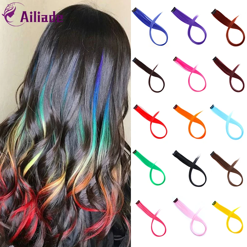 AILIADE 50 см красочные удлинители волос с одной клипсой Синтетические длинные