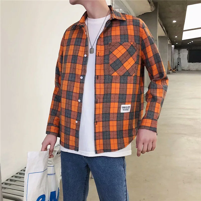 

Hip Hop Plaid Shirt Spring Casual Long Sleeve Soft Cotton Japanese Harajuku Vintage Aytumn Patchwork Shirts Streetwear Men Women
